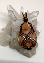 Load image into Gallery viewer, Sparkly India Sunstone in Quartz Pendant Wire Wrapped in Non Tarnish Copper and Bronze
