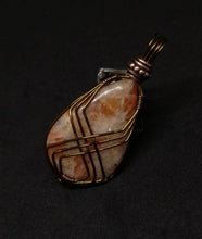 Load image into Gallery viewer, Sparkly India Sunstone in Quartz Pendant Wire Wrapped in Non Tarnish Copper and Bronze