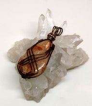 Load image into Gallery viewer, Sparkly India Sunstone in Quartz Pendant Wire Wrapped in Non Tarnish Copper and Bronze