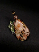 Load image into Gallery viewer, Sparkly India Sunstone in Quartz Pendant Wire Wrapped in Non Tarnish Copper and Bronze