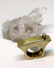 Load image into Gallery viewer, Handmade Brass Box Ring with a 3.5mm tube set cubic zirconia