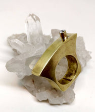 Load image into Gallery viewer, Handmade Brass Box Ring with a 3.5mm tube set cubic zirconia