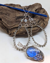 Load image into Gallery viewer, Sterling Silver Labradorite Hoop Earrings and High Blue Flash Labradorite Pendant