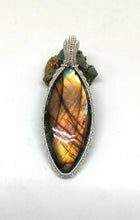 Load image into Gallery viewer, Handmade Wirewrapped Labradorite Pendant in .999 Sterling Silver
