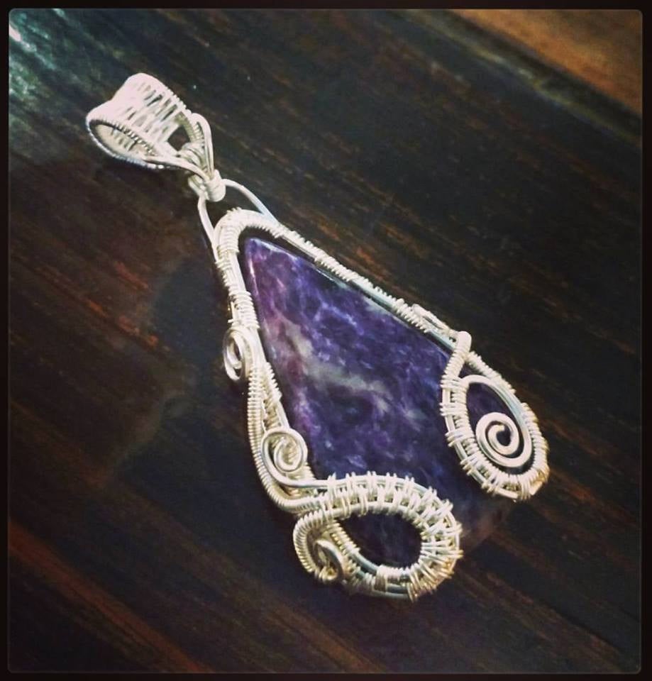 Handwoven Cheroite Pendant Wirewrapped in Fine Silver