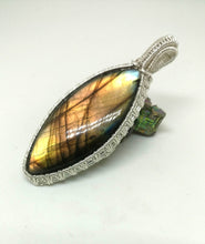 Load image into Gallery viewer, Handmade Wirewrapped Labradorite Pendant in .999 Sterling Silver
