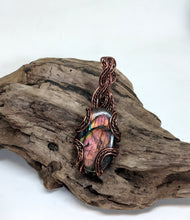 Load image into Gallery viewer, Handmade Antiqued Copper Wire Woven Celtic Style Rainbow Labradorite Pendant
