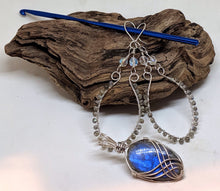 Load image into Gallery viewer, Sterling Silver Labradorite Hoop Earrings and High Blue Flash Labradorite Pendant
