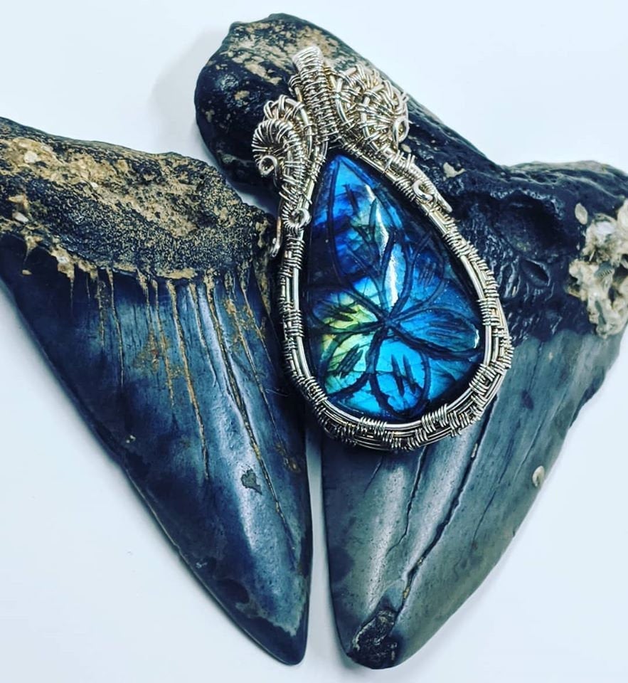 Handmade Carved Labradorite Silver Pendant