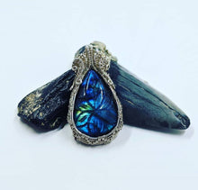 Load image into Gallery viewer, Handmade Carved Labradorite Silver Pendant
