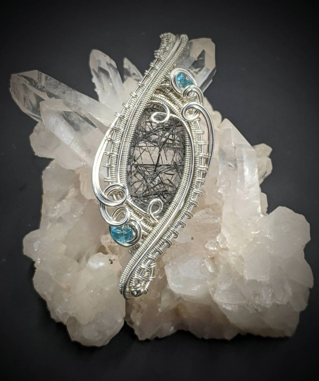 AAA Quality Rutile quartz handmade pendant with sky blue apatite in sterling silver