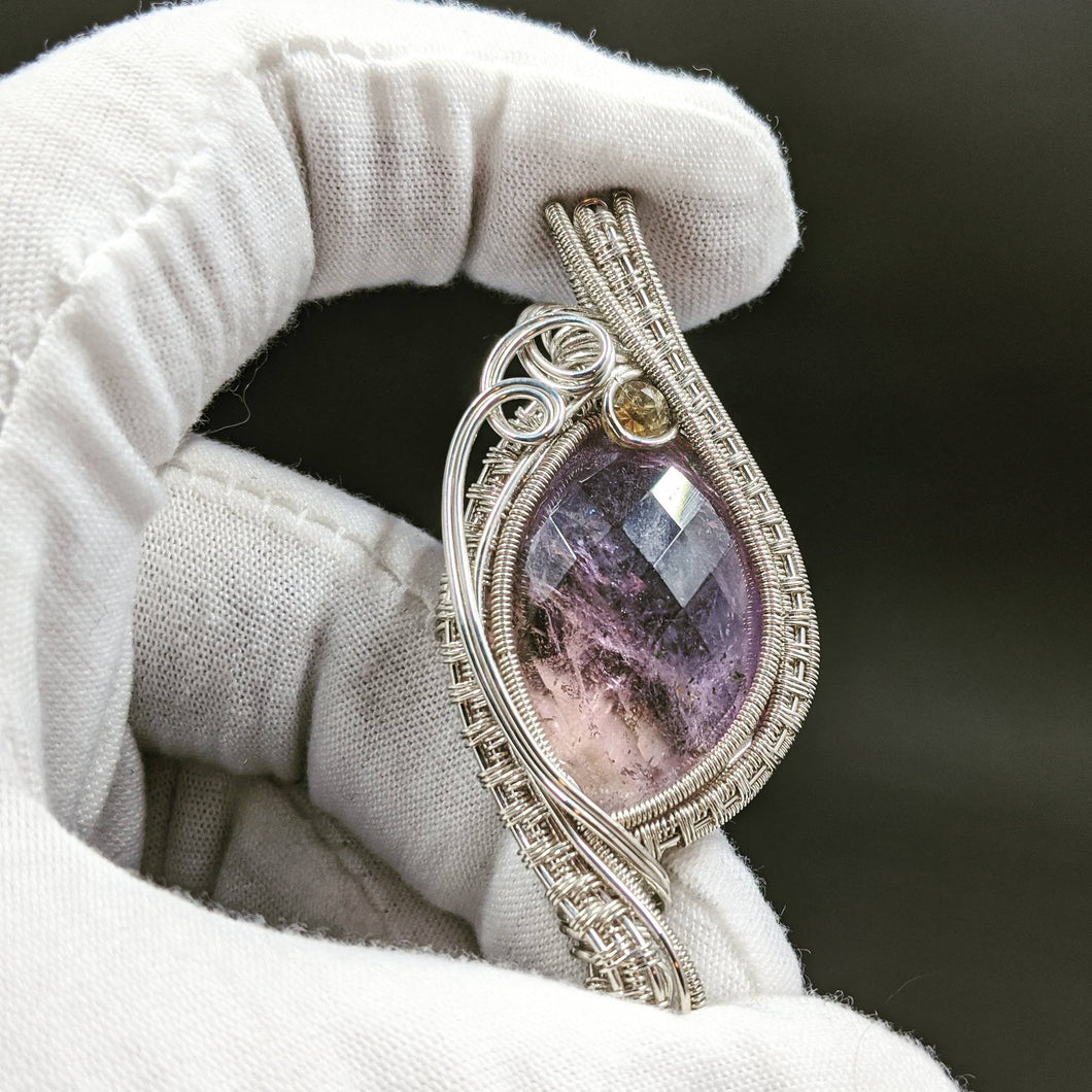 Wirewrapped Faceted Ametrine Pendant with faceted Citrine accent