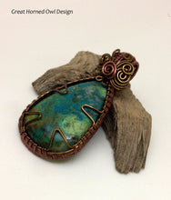 Load image into Gallery viewer, Handmade Wire Wrapped Chrysocolla Pendant in Antiqued Copper and Brass
